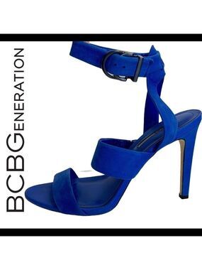 BCBGENERATION cobalt Royal blue leather strappy high heel sandals Sz 9